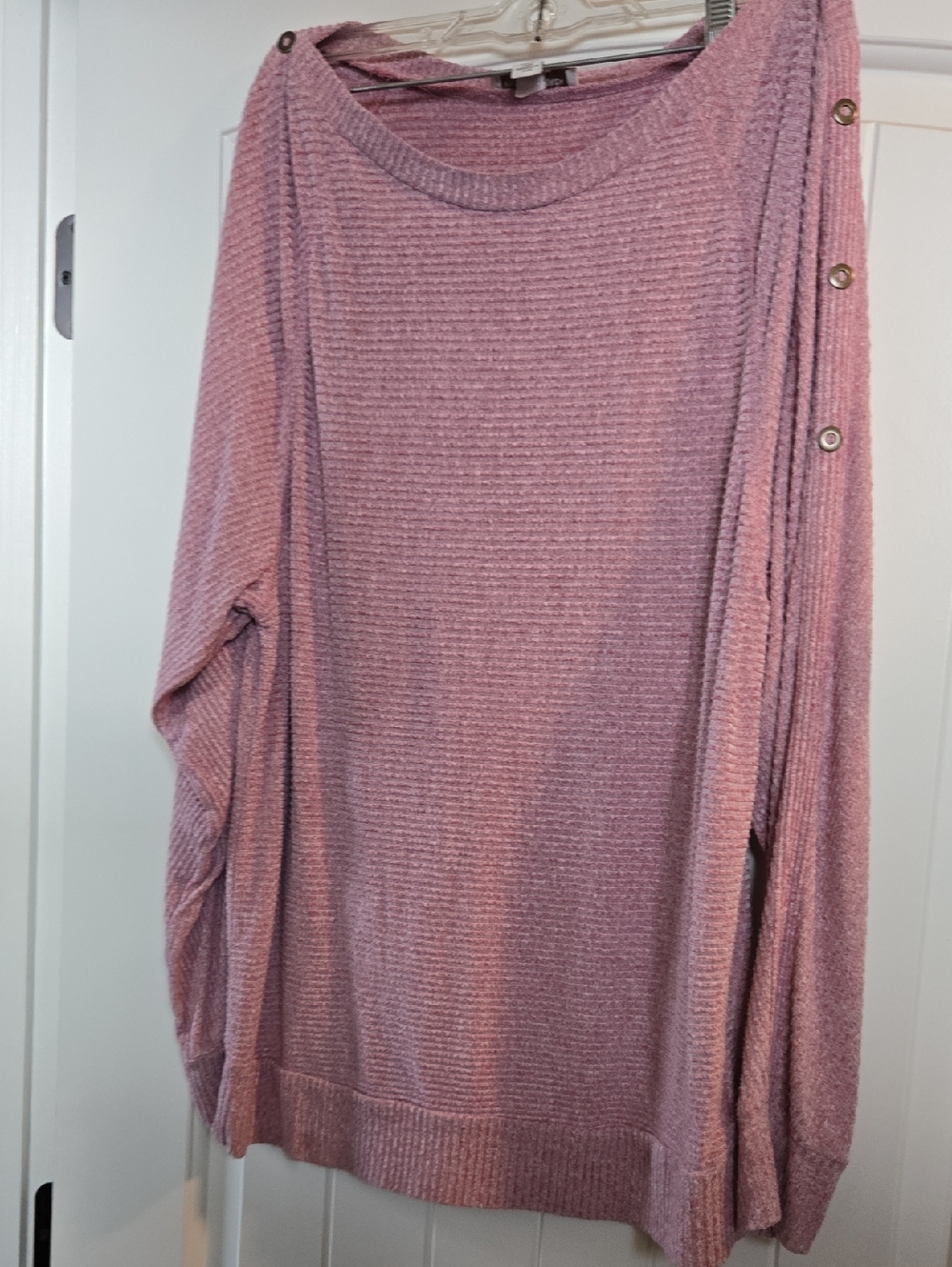 Vintage America Long Sleeve Button-Shoulder Knit Top in Dusty Rose